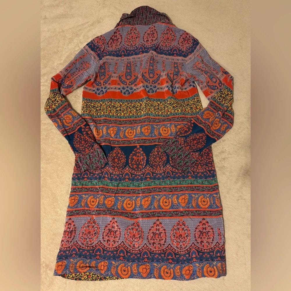 Anthropologie Rare Maeve Casablanca Silk Shirt-Dress Paisley Collared Size 2